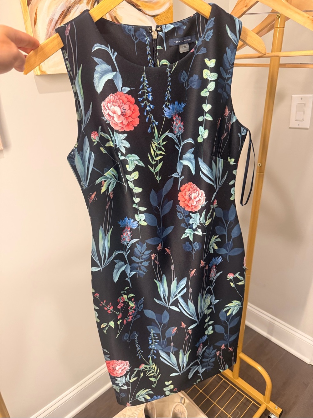 Tommy Hilfiger Black Floral Sheath Dress with Pink Blooms